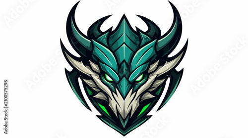 Schilderij op canvas Green Dragon Emblem Logo Design.