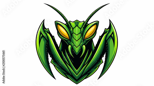 Foto Green Praying Mantis Insect Head Illustration.