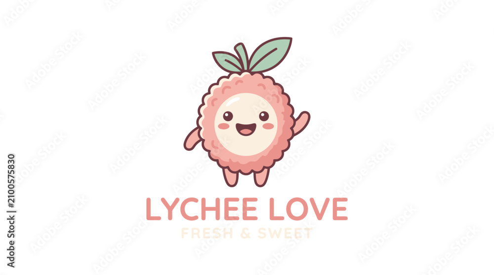 Fototapeta premium Waving lychee fruit character mascot logo template.