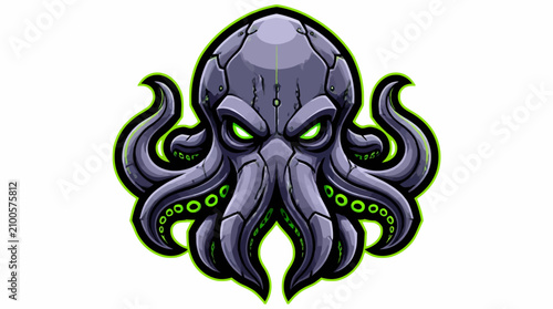 Fotografía Illustration of a menacing octopus creature with glowing green eyes