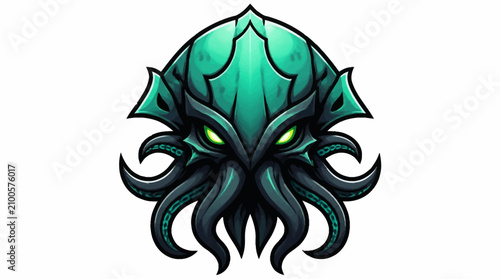Canvastavla Mysterious Eldritch Creature Head with Glowing Eyes and Tentacles