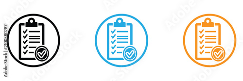 Checklist icons in black, Blue, And orange on white background for business and productivity concepts