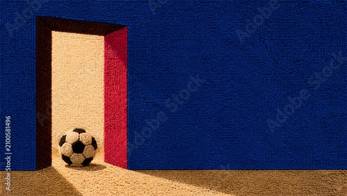sports football advertising illustration of ball inside open doorway symbolizing opportunity breakthrough and a promising future

