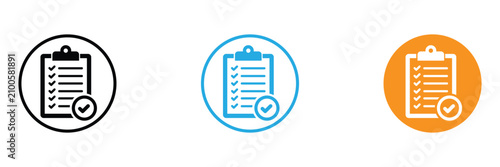 Checklist icons in black, Blue, And orange on white background for business and productivity concepts