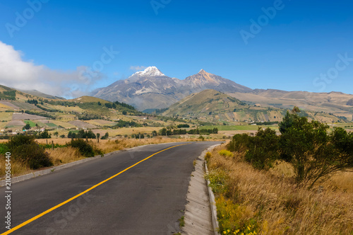 Road to the Illinizas in the Ecuadorian Andes under a Summer Blue Sky