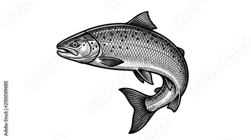 Billede på lærred Detailed illustration of a salmon fish.