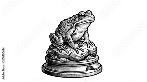 Tableau sur toile Frog Sitting on Rock Base Sculpture.