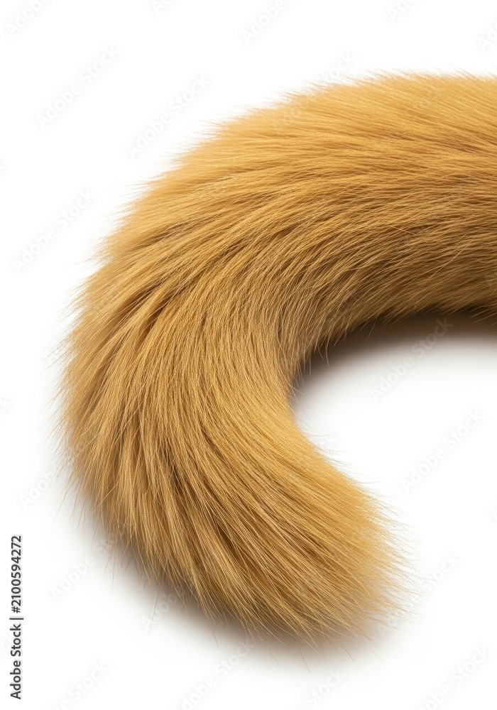 Fototapeta premium Fluffy Red Fox Tail Isolated on White Background - Close-up of Soft Ginger Animal Fur Texture for Fashion and Design