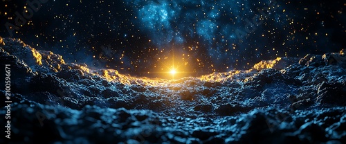 Alien landscape sunrise cosmic dust
