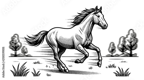 Foto A horse is running quickly outside.