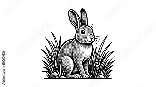 Quadro su tela Cute Rabbit Sitting in Grass.