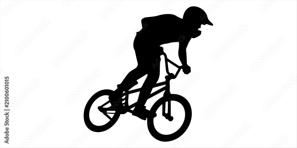 Obraz premium MX Bike Rider Silhouette Icon – Dynamic Cycling Sports Vector Illustration Isolated on White Background Freestyle Bicycle Stunt Silhouette – BMX Rider Action Vector Design for Sports, Competition 