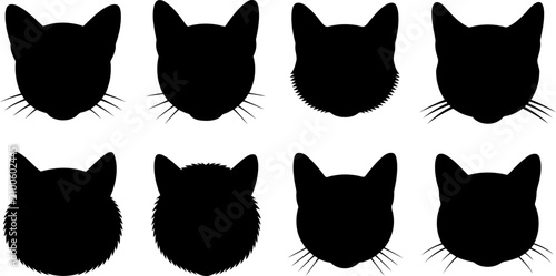 Bild auf Leinwand Eight different cat face silhouettes with various whisker styles and fur texture