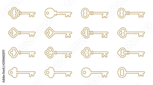 Konstfotografi Creative Gold Outline Key Designs Collection for Branding Icons and Illustrative