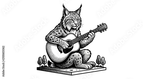 Fotografía Lynx playing a guitar sitting down.