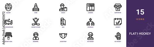 Photography Set of 15 outline web Flat1 Hockey icons such as ice hockey, ice hockey, jockstrap, drawing