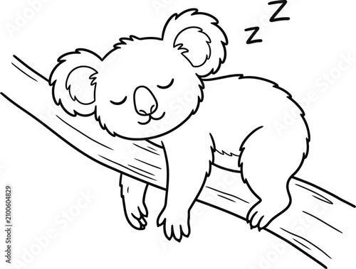 Photography Cute sleeping koala on a branch coloring page vector illustration