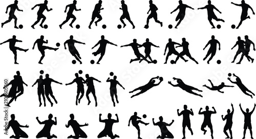 Fotografie Team sports athletes silhouette vector collection showcasing football strikers s