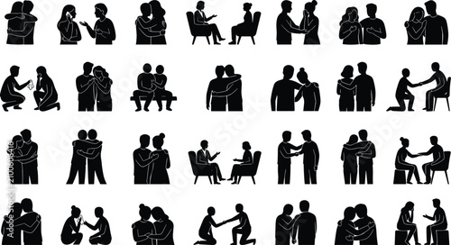 Foto Black silhouettes of empathy and mental counseling sessions showing supportive p