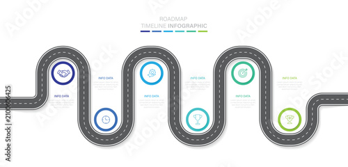 Roadmap Infographic template design for business. 6-step modern timeline diagram with a road journey concept.
