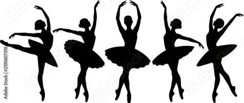Foto Silhouette of five elegant ballerinas dancing in various poses  ballet
