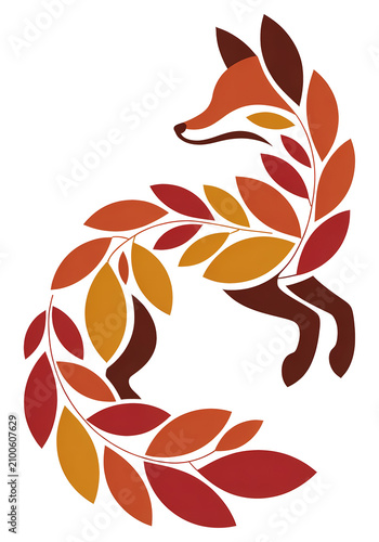 Принти на полотні Modern geometric leaf fox illustration