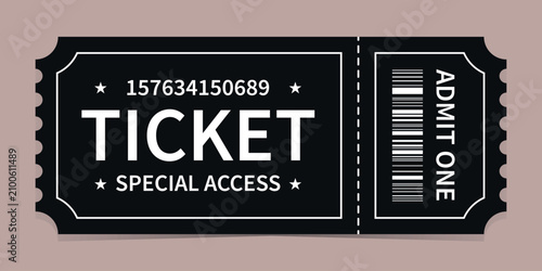 Realistic design ticket admit vector template for invitation, event, concert, music festival, movie festival, show, performance, etc.