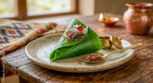 Paan Beeda or Meetha Paan or sweet beeda or tambool is a popular Indian mouth freshener and after-meal digestive made from betel leaves folded with fillings like gulkand (rose petal jam), fennel seeds