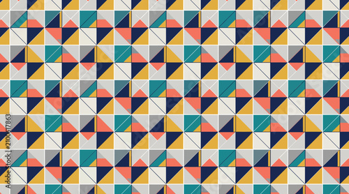 Konstfotografi Seamless geometric pinwheel pattern with abstract colorful triangles and squares