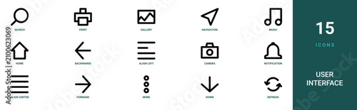 Foto Set of 15 outline web User Interface icons such as refresh, down, more, forward,