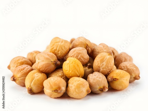 Dried chickpeas heap for healthy cooking and food packaging, isolated on white background