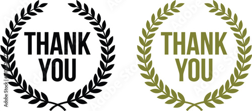Elegant laurel wreath thank you seals black and olive green variations