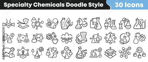Εκτύπωση καμβά Set of thirty hand drawn specialty chemical icons in doodle style