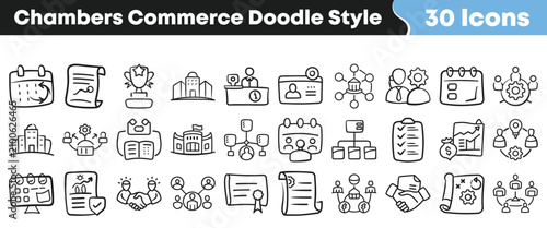 Canvastavla Hand drawn collection of thirty business commerce and chamber icons
