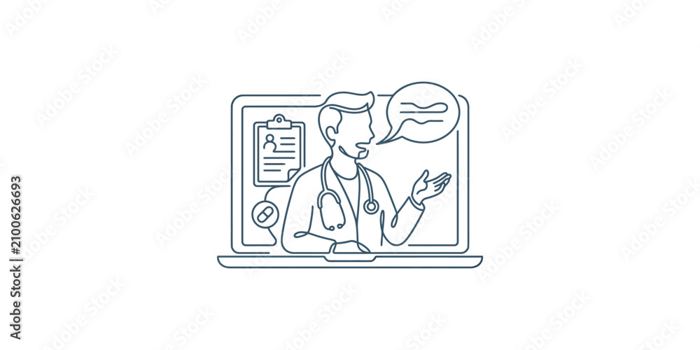 Fototapeta premium Online medical consultation with a doctor on a laptop screen.