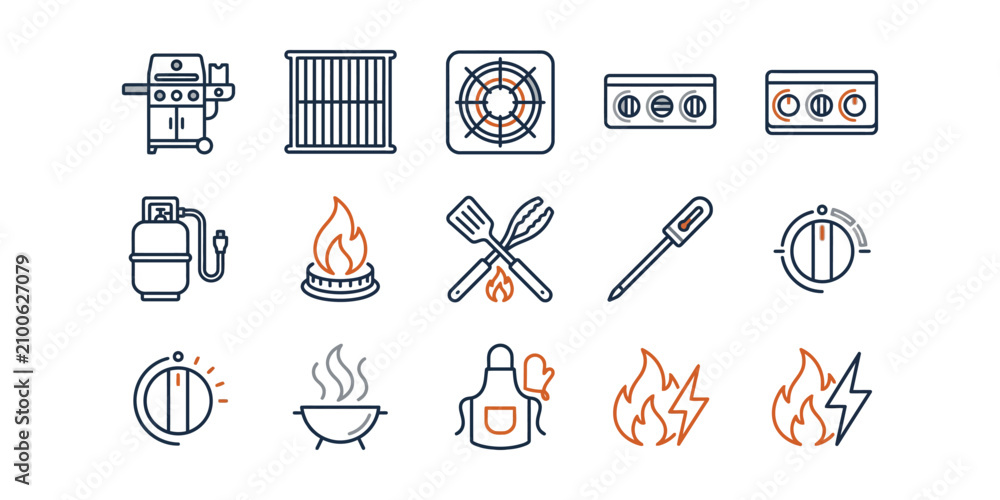 Fototapeta premium Set of barbecue and grill line icons.