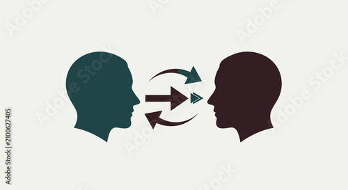 Quadro su tela Two human profiles with arrows indicating exchange.