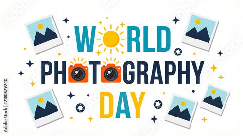 Bright colorful world photography day celebration vector banner