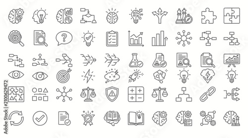 Strategic planning and business intelligence concept line art icon set for data management.