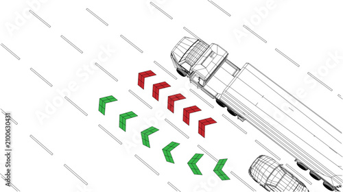 A truck uses an autopilot system to navigate around road works in a busy city. The system provides clear signals to guide the vehicle safely.