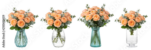 Peach Roses Bouquet Assortment in Vases - Floral Arrangement Collection