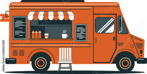 Vector illustration of a classic orange food truck street food service vehicle