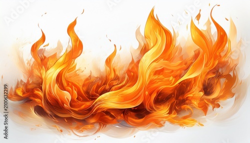 Fiery Orange Flames Burning Bright Isolated On White Background