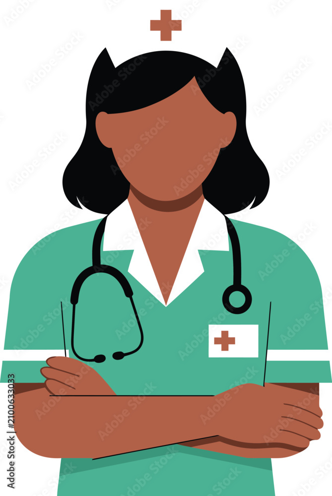 Fototapeta premium Vector illustration of female medical professional wearing stethoscope