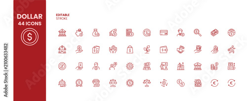 Canvastavla dollar finance icons line icons coin bank transaction symbols