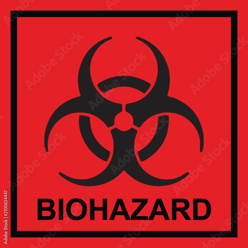 Biohazard warning sign with black text on red background biohazard biological infection quarantine emergency illustration protection contagion laboratory industrial
