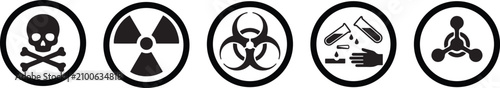 Фотография Set of industrial hazard and warning symbols including radioactive biohazard and