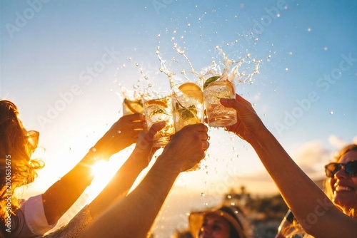 Refreshing Drinks Cheers at Sunset Celebration