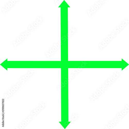 Green arrows pointing in four directions isolated on transparent background