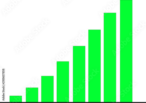 Green bar chart showing increasing data growth isolated on transparent background